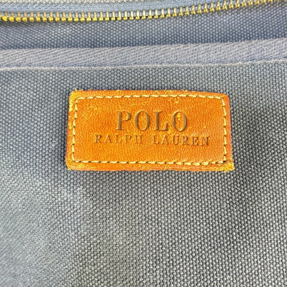 Vintage Polo Ralph Lauren Tote Bag Navy Canvas Leather Crest Heritage Preppy 90s